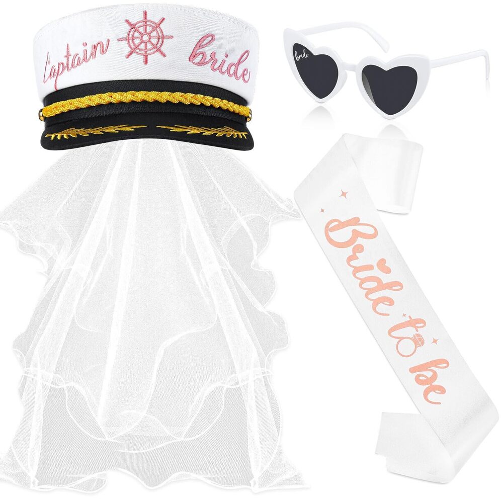 1423 Bride Captain Hat with Veil, Bachelorette Sash & Sunglasses for Bridal